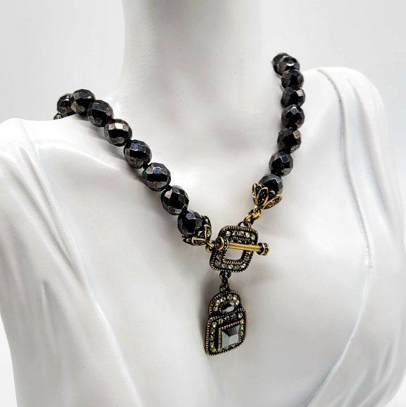 Heidi Daus Hematite and Diamond Swarovski Crystal Small Geometric Necklace - Picture 8 of 12